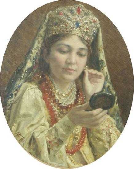 Vladimir Makovsky Young Lady Looking into a Mirror oil painting image